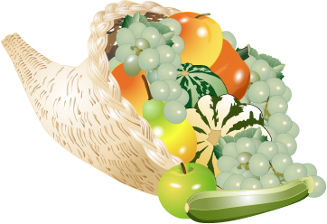 cornucopia A colorful cornucopia with grapes, gourds, apples, and other fruit