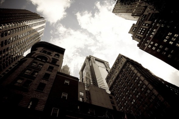 NewYork-skyscrapers IMAGE A view of some of New York City's skyscrapers from below. IMAGE