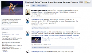 IMAGE Screenshot of a 2011 ballet intensive Facebook group. IMAGE
