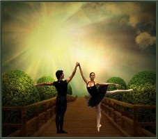Ballet-Bridge IMAGE A ballerina and her partner on a bridge. IMAGE