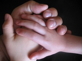 IMAGE A generational clasping of hands from young child to adult. IMAGE