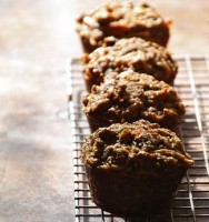 IMAGE Four muffins sit cooling on a rack. IMAGE